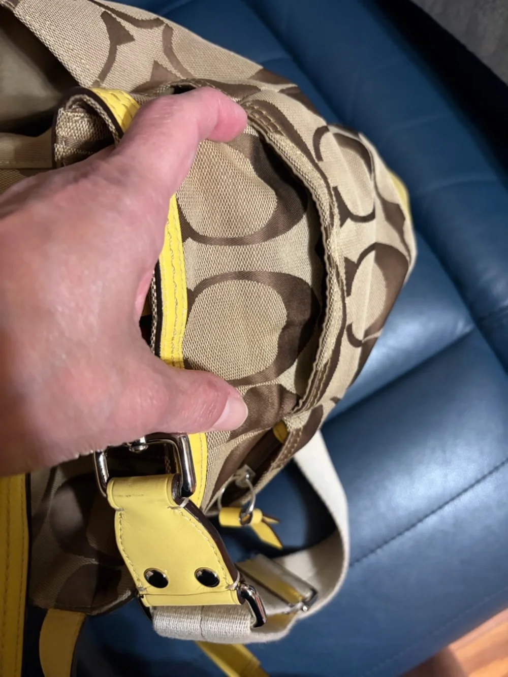 Coach Brown Signature Canvas Tote with Yellow Trim
